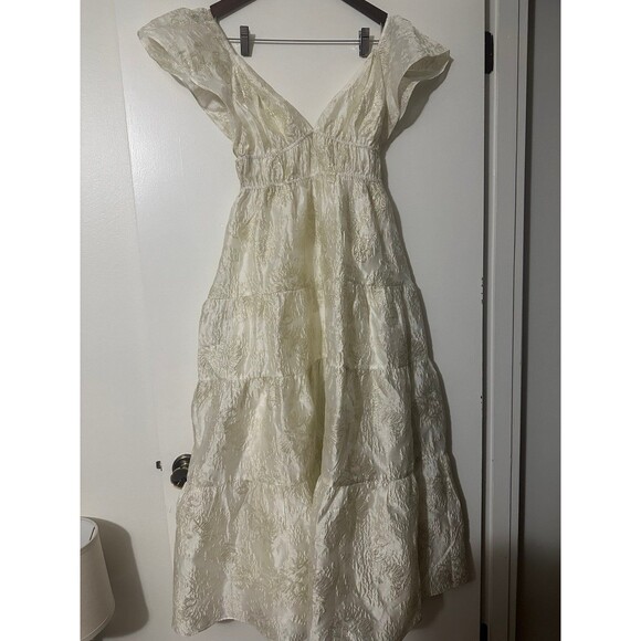 NWT Altar’d State Athena Shimmer Maxi Dress Cream-Gold Women’s Size Small - Picture 5 of 8